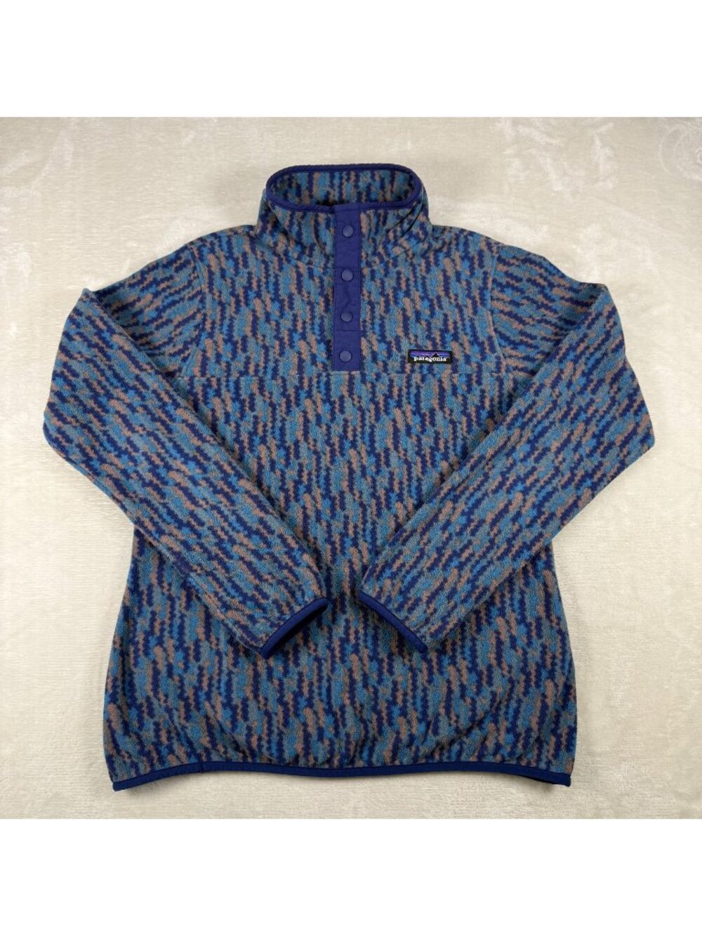 Patagonia Micro D Snap-T Pullover Fleece Womens XS Blue Climbing Trees Ikat Soun